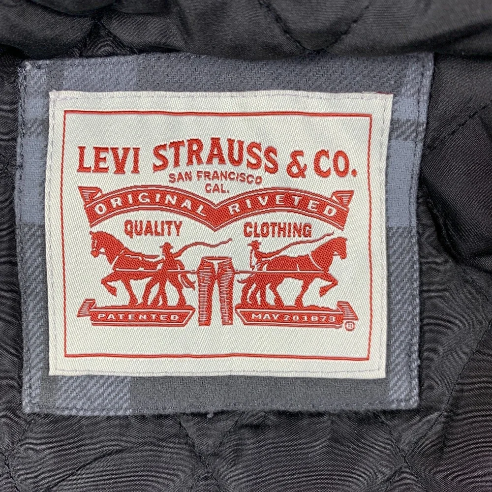 Levis Jacket Mens Medium‎ Grey Flannel Quilted Filled Shacket Inside Pocket Coat